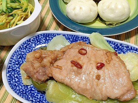 豚カツ肉でやってみて！厚切り豚の柔らか中華蒸し蒸し